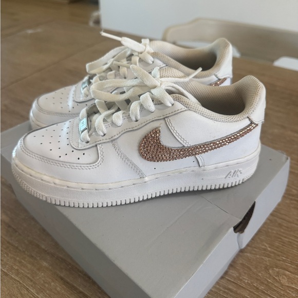 Nike Shoes - Nike Air force Rose Gold Crystal Swoosh